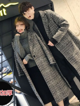2020新款秋冬装毛呢大衣情侣装中长款千鸟格子风衣男女呢料外套潮