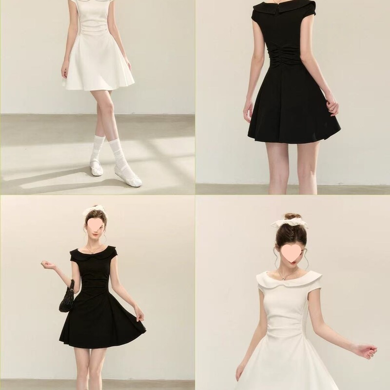 2026 French-Style Doll Collar Air-Layer Dress with Pleated Waist Design, Luxurious Knit Puffy Skirt