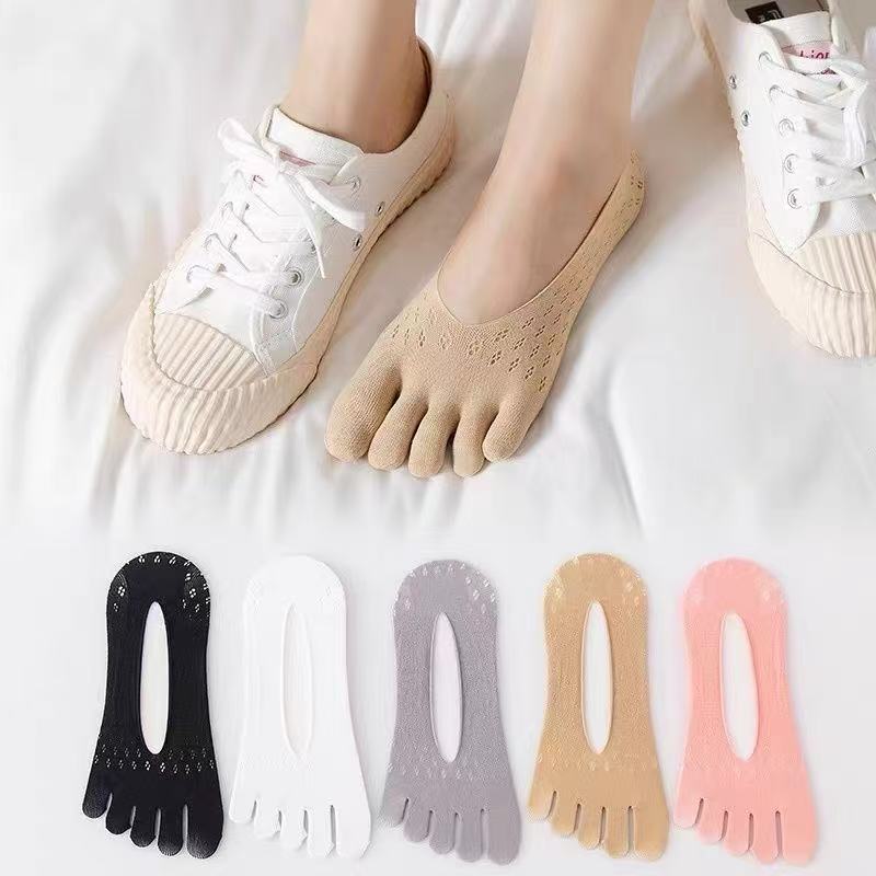 Summer Silicone Anti-drop Heel Five-finger Socks Women's Invisible Socks Bottom Boat Socks Thin Silk Stockings Non-slip Cotton Socks