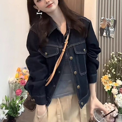 韩版时尚休闲翻领牛仔外套女秋季港风复古百搭洋气减龄夹克上衣潮
