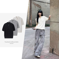 JMWH Xanvasツイストpolo精練長パイル綿フィット正肩半袖ニットtシャツ三色百合上