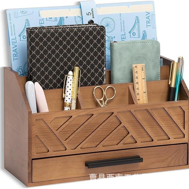 Cross-Border Wooden Storage Box, Simple Desk Organizer, File and Pen Storage Box, Solid Wood Compartmentalized Storage Box