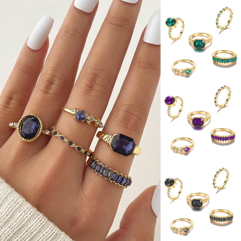 (Cross-border trading), diamond brand creative set, retro wedding ring, 5 pieces, diamond encrusted
