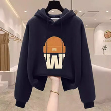 藏青色卫衣女2024新款时尚春秋设计感小众oversize小个子连帽上衣