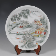 景德镇陶瓷器 手绘山水瓷盘摆件装饰挂盘 工艺品摆件瓷盘 张炳祥