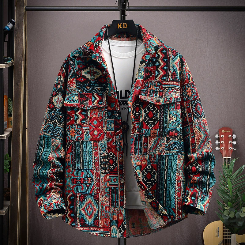 Spring retro ethnic shirt, jacket, ethnic style, increased thickness, oversize