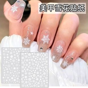 New manicure Christmas winter white golden snowflake stickers beautiful little fairy 3D adhesive nail decals