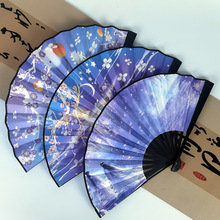 8寸双面古风塑料潮语国潮扇子折扇男扇国风款女汉服网红牡丹扇子