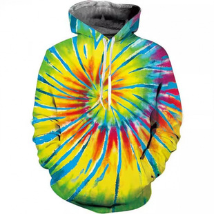 Cross-Border E-Commerce 3D Digital Colorful Tie-Dye 3D Printed Couple Trendy Pullover Hooded Drawstring Men's and Women's 3D Sweatshirts