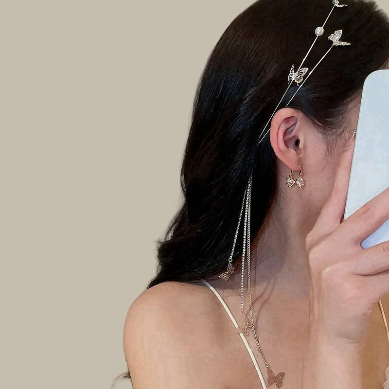 Nuevo diamante de perla mariposa bordilla de diseño de aro de cabello de aleación hecha a mano aro de cabello de alta sensación