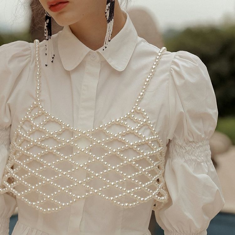 French Style Pearl Camisole Women's Design Sense Niche Hollow Outer Wear Trendy All-match Fashionable New Outer Wear Vest