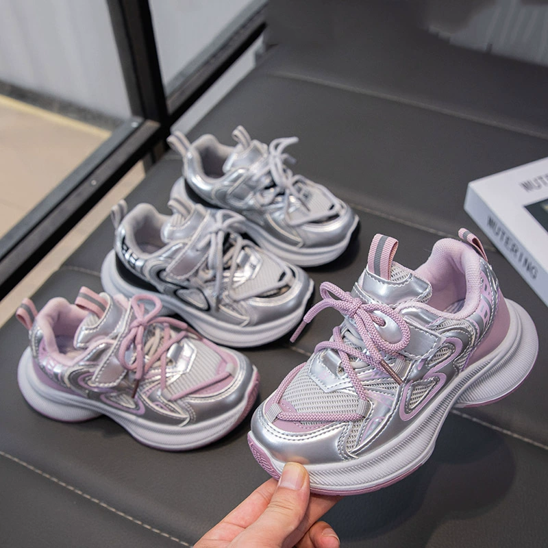 Детская сетчатая обувь для девочек кроссовки осенний новый стиль ins обувь для девочек папы нескользящая обувь для бега среднего и старшего возраста на мягкой подошве