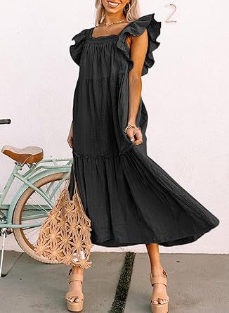 Women's Regular Dress Simple Style Square Neck Lettuce Trim Short Sleeve Solid Color Midi Dress Holiday Daily display picture 9