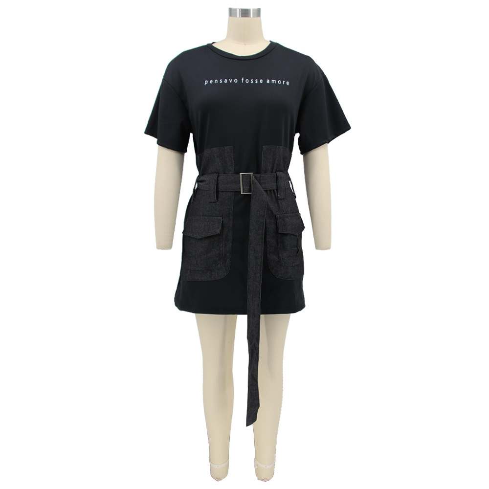 Women Clothing Denim Stitching Dress Summer Sexy Tight Waist Popular Clothes