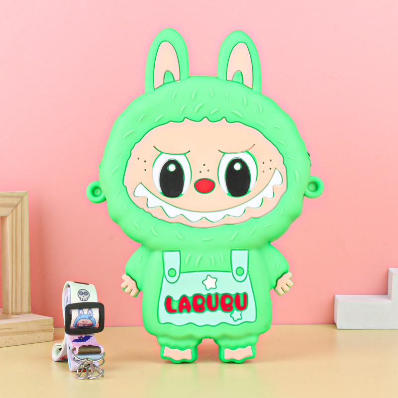 Labubu シリコーン携帯電話バッグ漫画かわいい誕生日ギフト弓シリコーン小銭入れハイエンドクロスボディバッグ|undefined