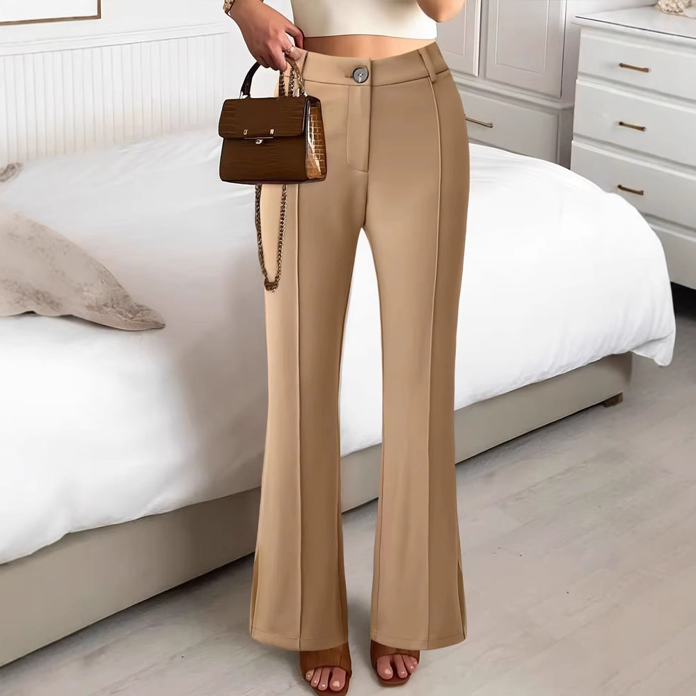 2024 Summer New European and American Simple High-Waisted Comfortable Loose Slimming Casual Pants Women's Flared Pants