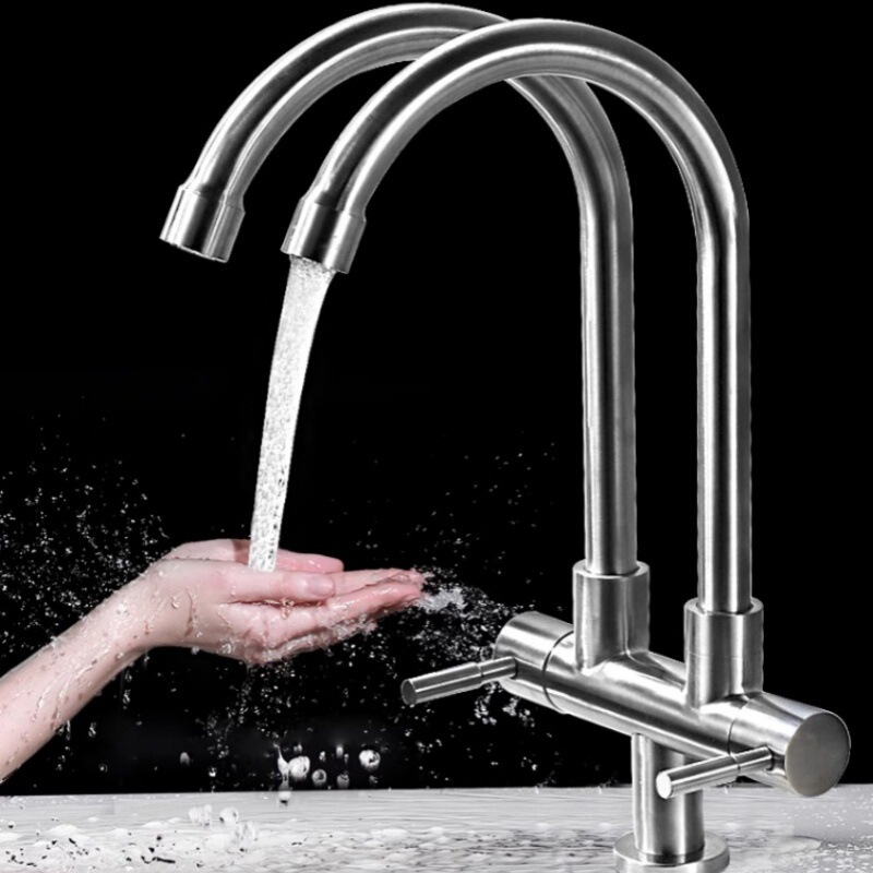 Stainless Steel Faucet Sink with Dual Outlets, One Inlet and Two Outlets, Three-Way Laundry Sink and Washbasin Faucet, Popular in Europe