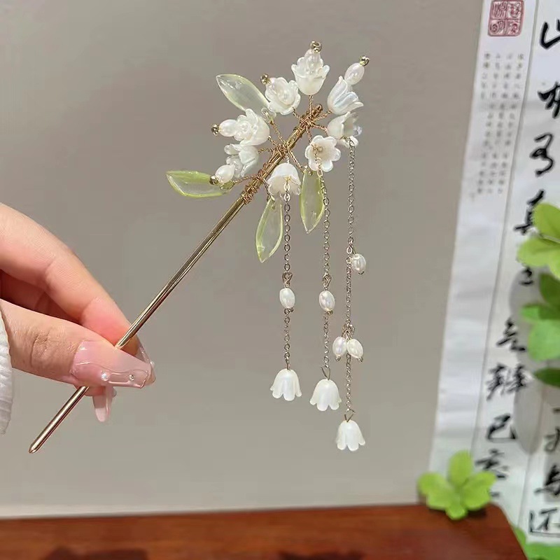 Magnolia pinzas para el cabello estilo antiguo pinzas para el cabello de mujer cheongsam pinzas para el cabello de perlas de metal pinzas para el cabello de jade