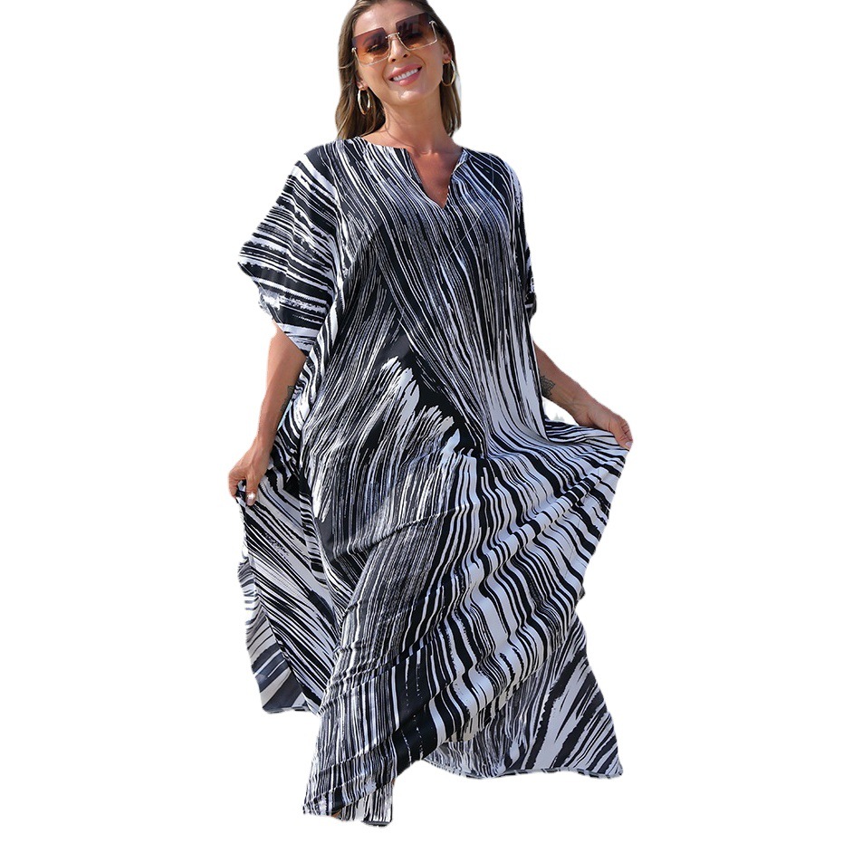 Cubierta de la playa de secado rápido Vestido de playa impreso holgado traje de vacaciones bikini protección solar camisa traje de baño cubierta hasta 1D40