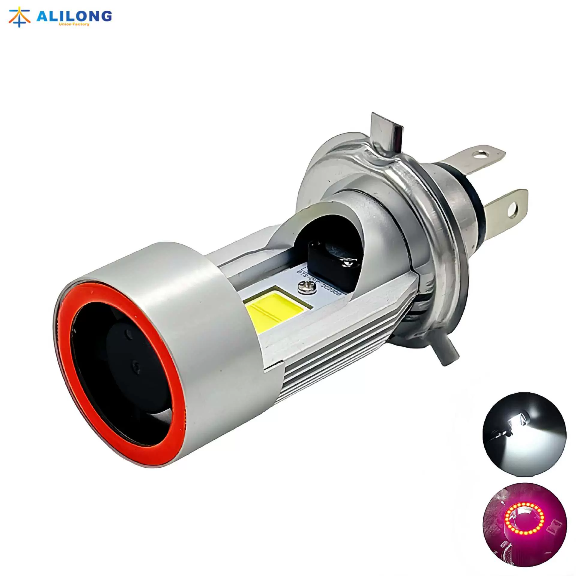 跨境摩托车灯天使眼led大灯HS1 H4鬼火恶魔眼电动车改装三爪BA20D