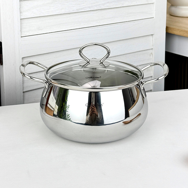 Chockmen Zhuo Deming 18/10 Acero inoxidable 14CM Olla de sopa pequeña de doble oreja Complemento alimenticio para bebés Olla de leche Olla de cocción Olla de fideos