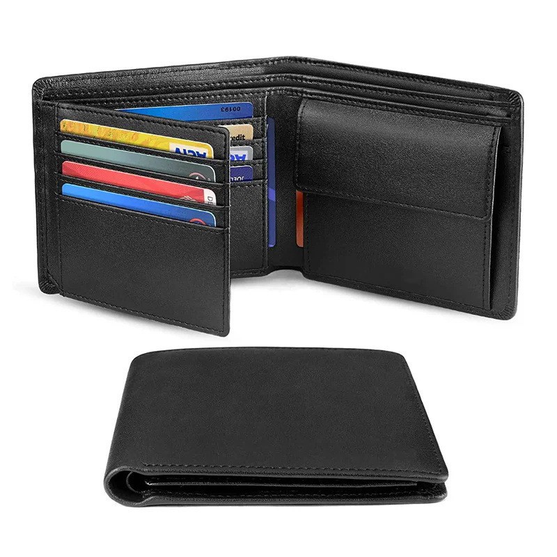 Men Fashionable plain leather three-fold wallet multi-card temperament ID card driving license with business card card protective case