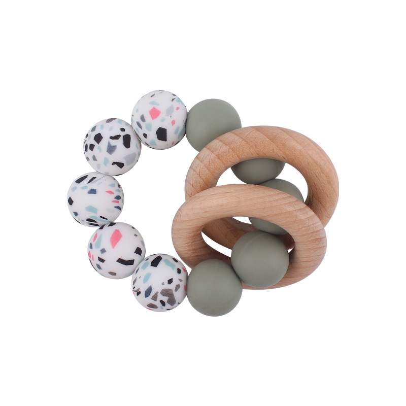 Nuevo bebé suministros de silicona leopardo cuentas mordedor pulsera calmante bebé DIY mordedura de silicona juguete de haya