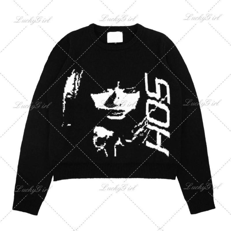 2024 New Arrival Harajuku Clothing Men's and Women's Oversized Sweater Millennial Garbage Long Sleeve Top Gothic Fashion Japanese Card