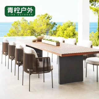 北欧户外桌椅阳台庭院实木家具酒店餐厅别墅休闲室外藤编桌椅组合