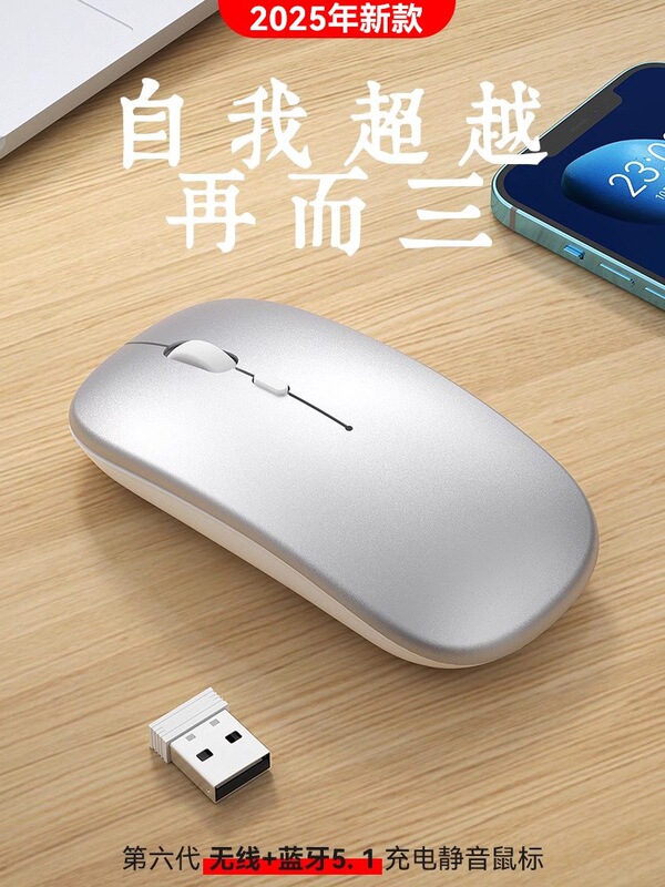 Wireless Mouse Bluetooth Dual-Mode Silent Mouse for Girls, Suitable for Office and Gaming, Rechargeable, Universal for Laptops