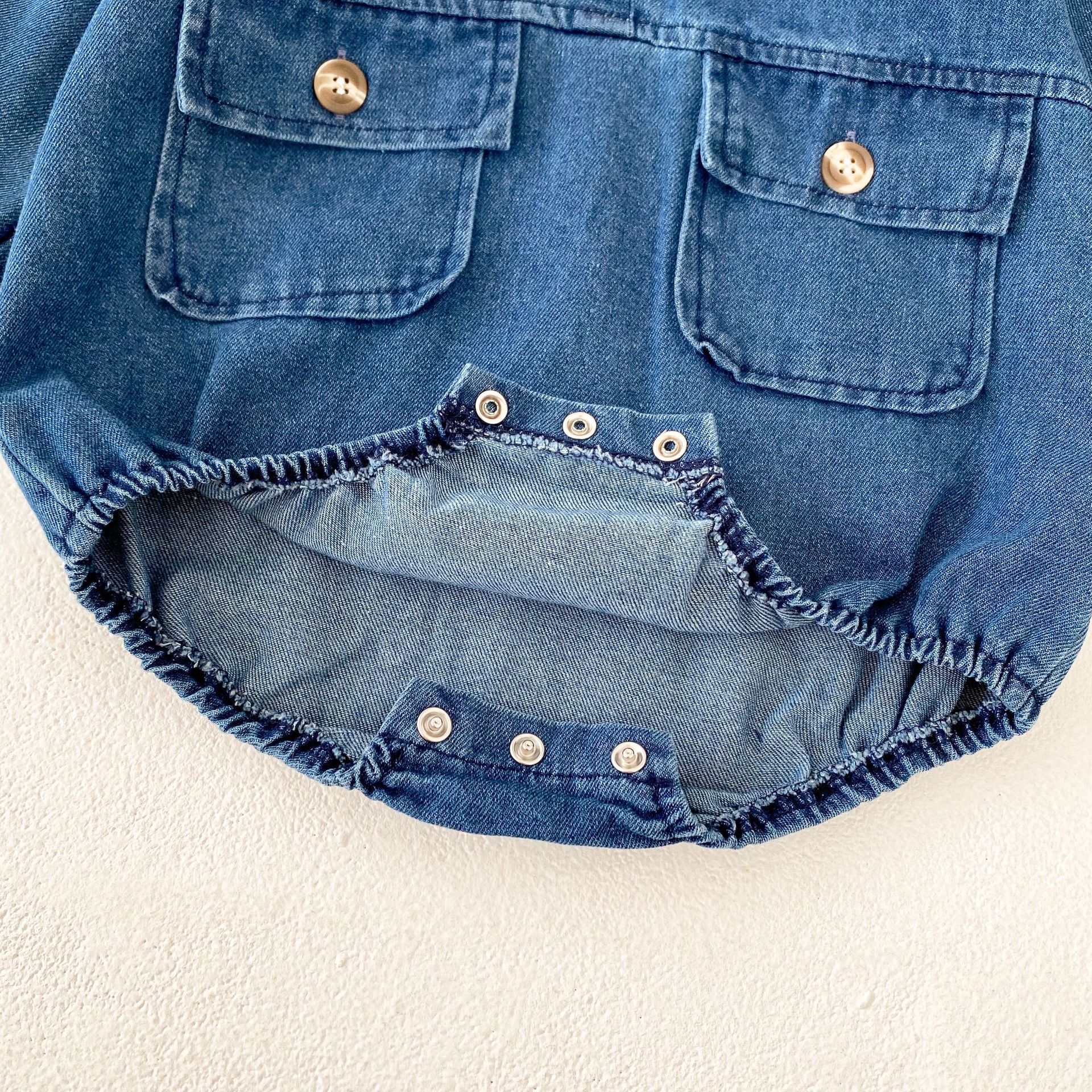 Ins 2024 autumn clothing for infants, young children, boys girls, denim style, hooded, double pocket, long sleeved,_voghion.com