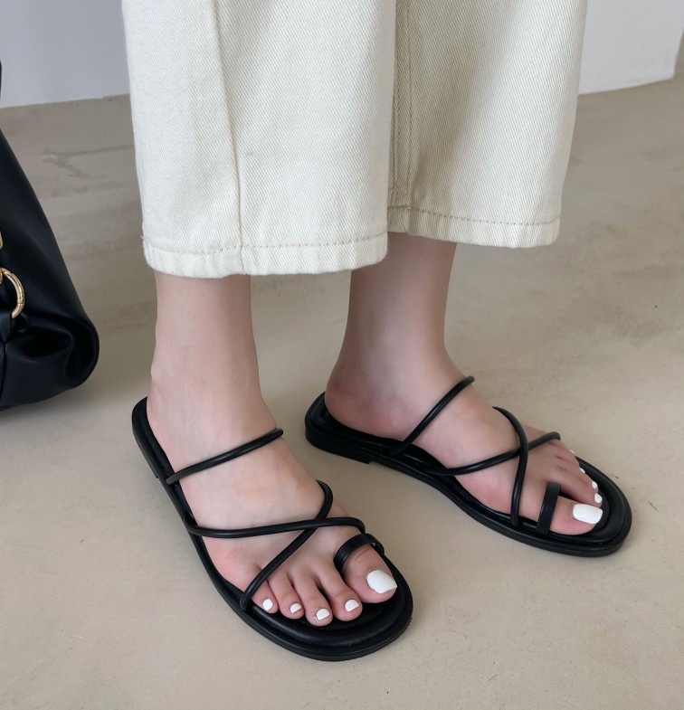 fashion plain color cross straps slide sandals NSHU62775