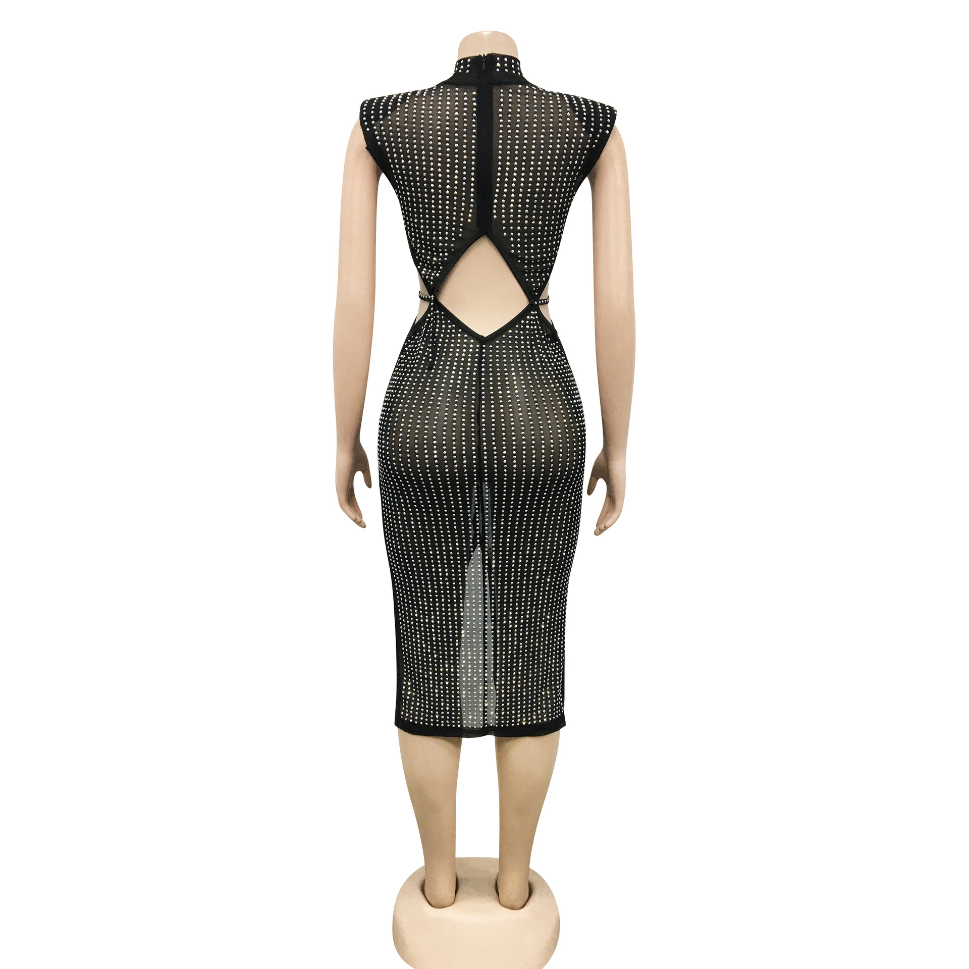 Sexy Mesh See through Rhinestone Hollow Out Cutout Split Dress Women Clothing 7 Sexy Mesh See through Rhinestone Hollow Out Cutout Split Dress Women Clothing