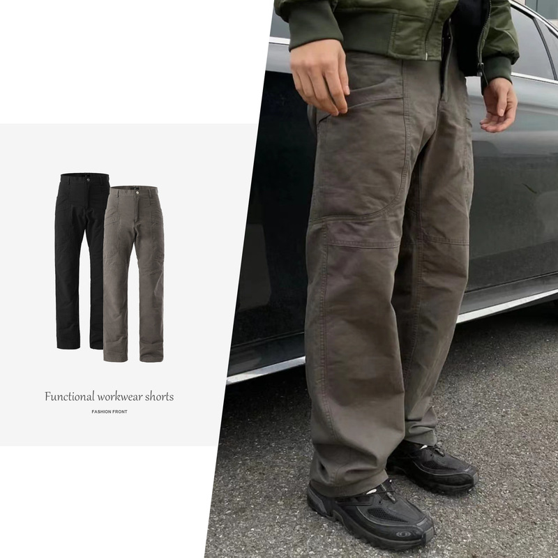 Cargo Straight-Leg Multi-Pocket Work Pants Commuter Lumberjack Pants Fit Style Wide-Leg Long Pants Men's Casual Functional