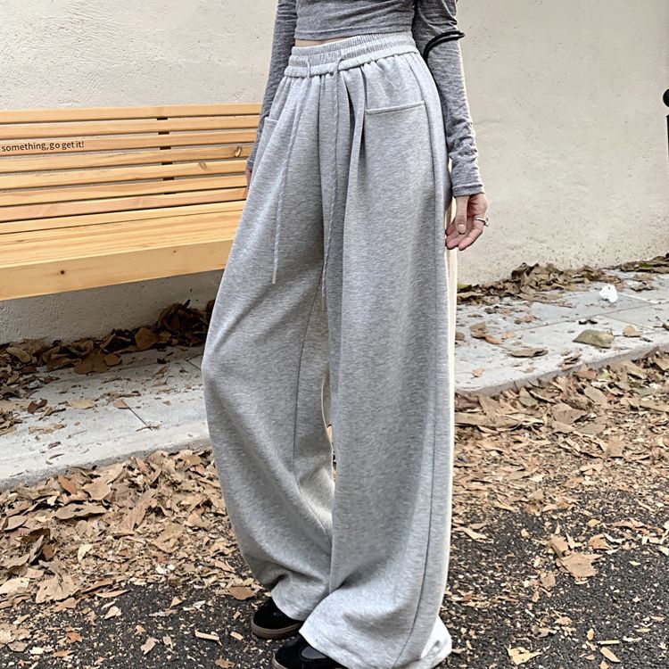 300斤加大码休闲裤女秋季慵懒风卫裤胖MM显瘦高腰垂感拖地长裤子|undefined