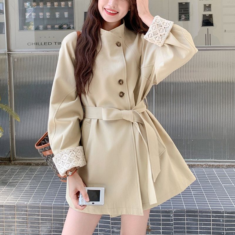 卡其色短款立领风衣女秋2025新款小个子巨好看的高级感英伦风外套|undefined