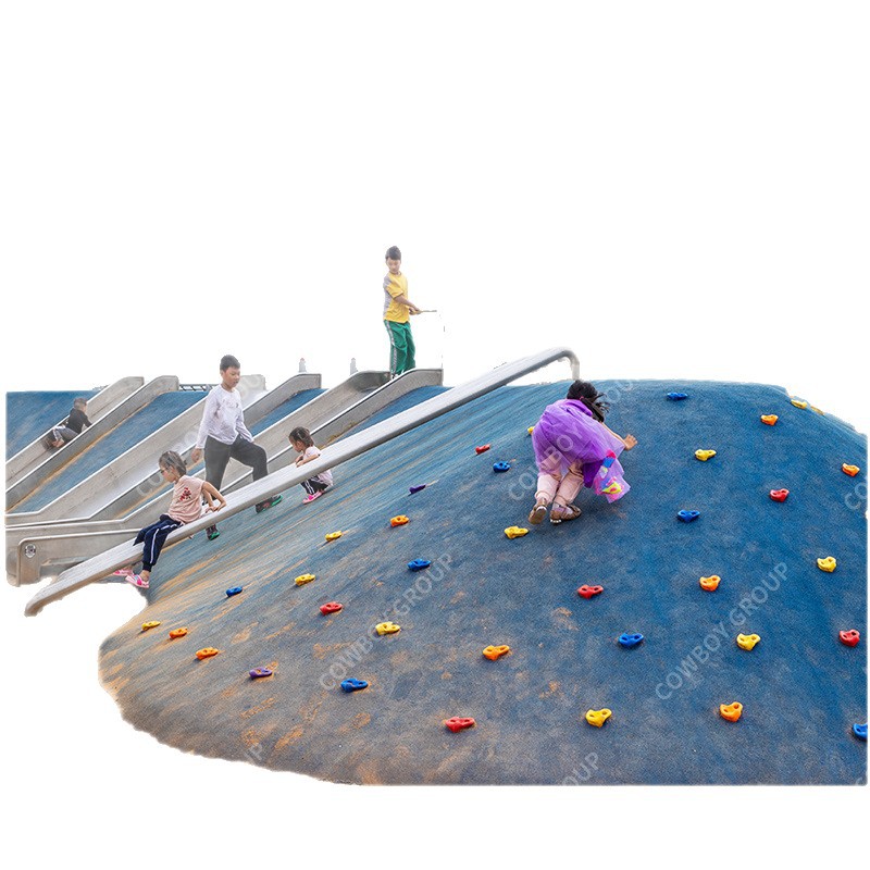 Kindergarten al aire libre pequeña diapositiva colina de acero inoxidable niños roca escalada diapositiva diversión equipo fabricante