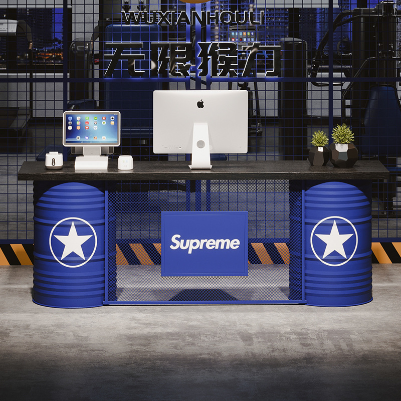 Retro industrial style reception counter oil drum cashier gym clothing small bar iron bar reception