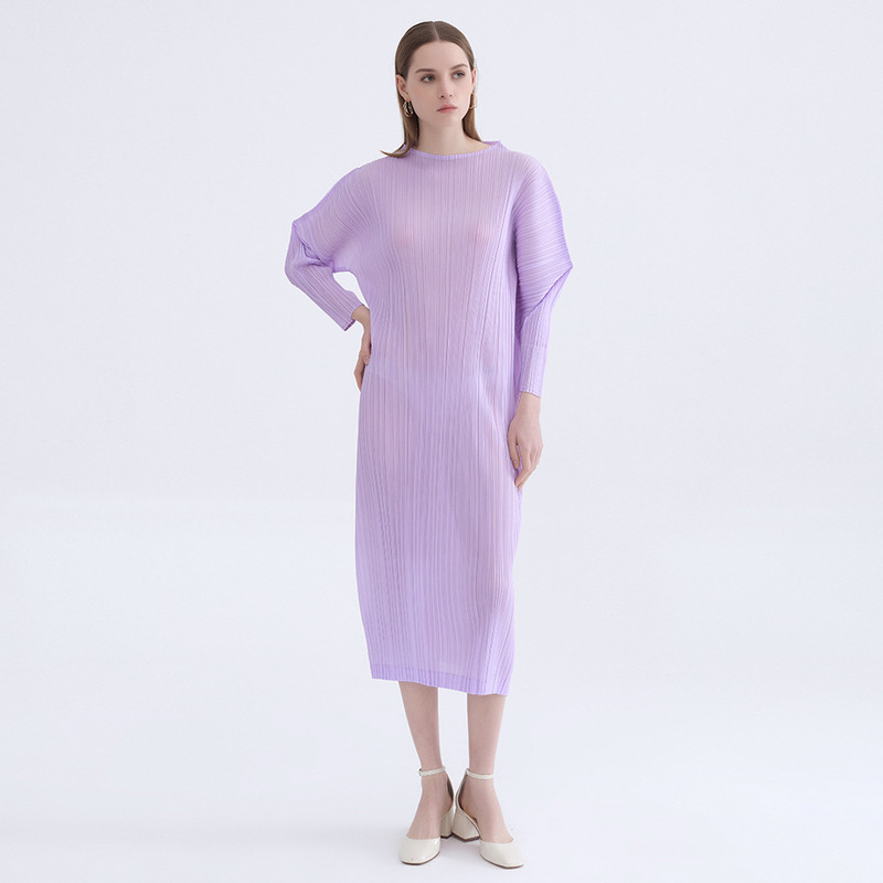 2026 Spring New Solid Color Dress for Women, Loose Plus Size Pleated Dress, Mid-Length Long-Sleeved Comfortable Casual Women's Clothing