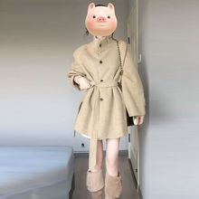 2025秋冬中长款双面绒毛呢外套女休闲法式立领小个子短款呢子大衣