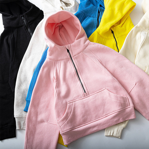 Cross-border scuba oversized half-zip hooded sweatshirt women winter short coat loose casual yoga