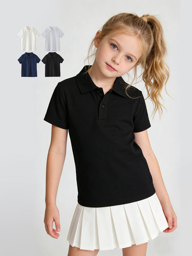 Children's wear cotton Polo shirt t-shirt 200g sports casual lapel top for men and women children pure color breathable short-sleeved t-shirt