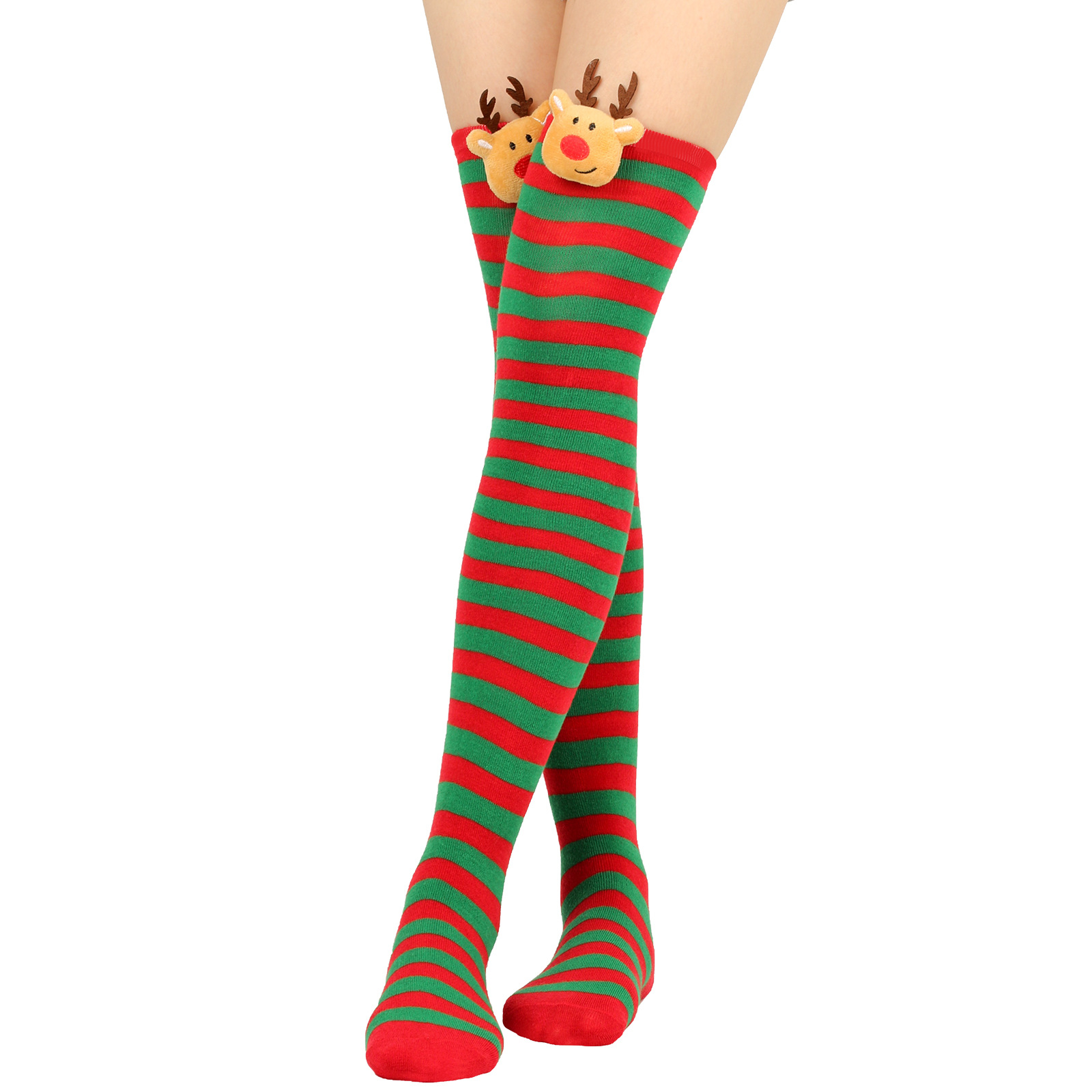 Women's Christmas Stripe Solid Color Polyester Over The Knee Socks display picture 3