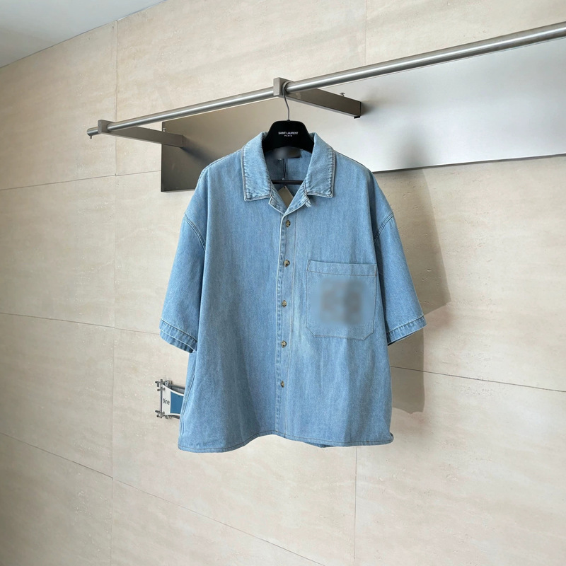 Luojia High-Quality Ceiling-Top Quality 26 New Model Iconic Ag Embroidered Washed Blue Short-Sleeve Denim Shirt