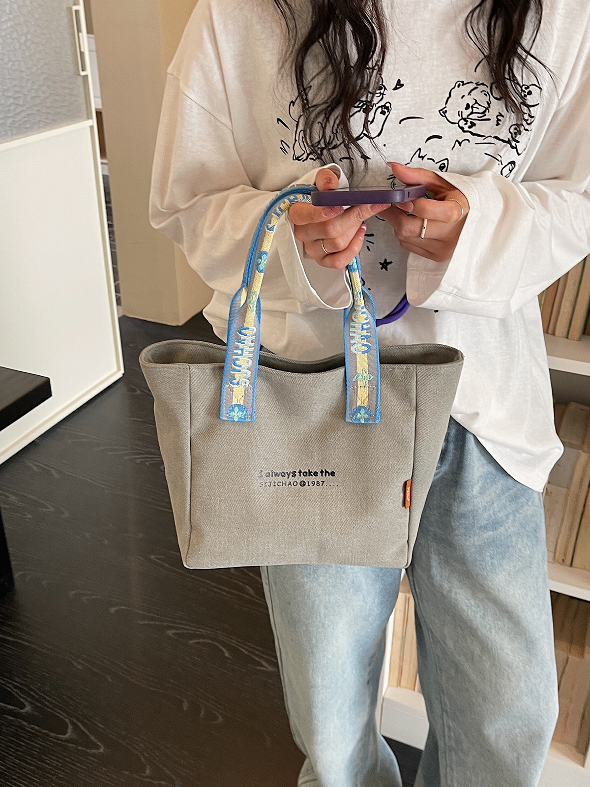 Bolso de lona de gran capacidad para mujeres 2026 verano nuevo bolso de mano ligero y simple para viajar bolso de ocio bolso de mamá