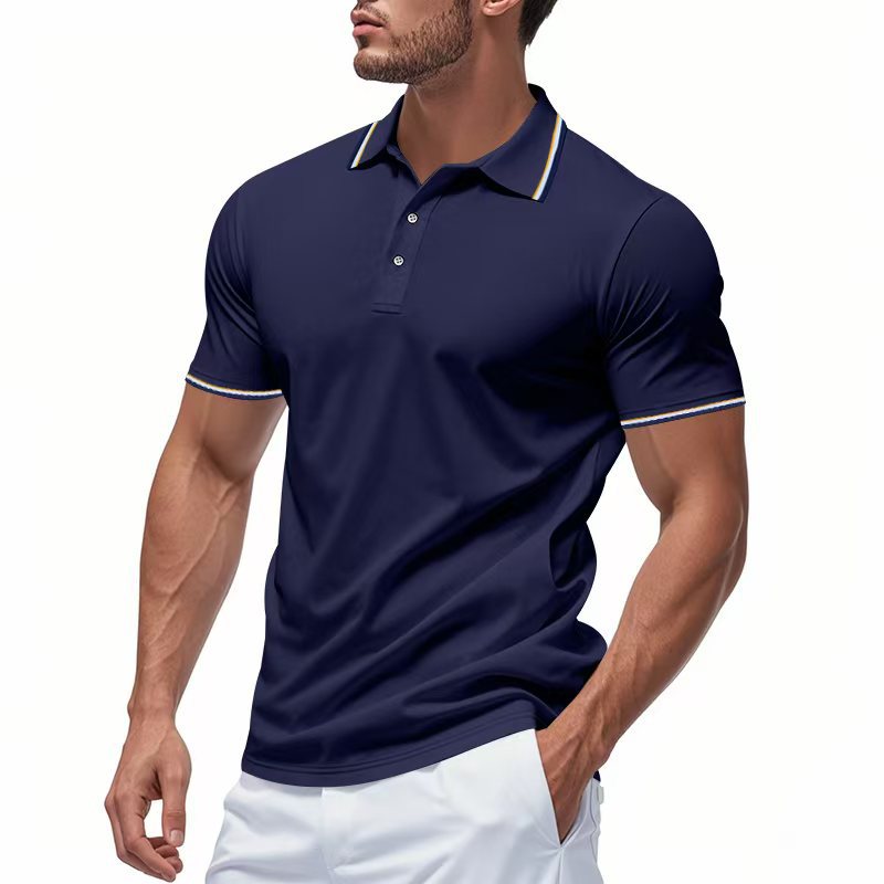 Polo de hombre de manga corta transfronteriza europea y americana TEMU verano suelto casual transpirable solapa impresión camisa publicitaria camiseta