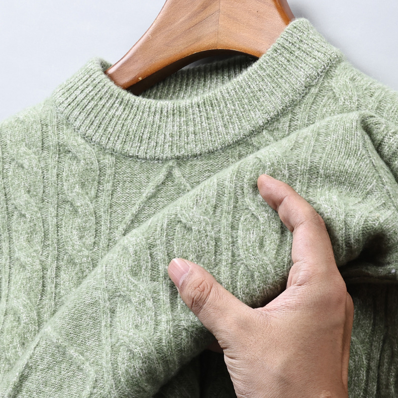 Outlet Clearance Winter Cashmere Sweater Men's Half Turtleneck Cable Knit Thickened Base Wool Sweater