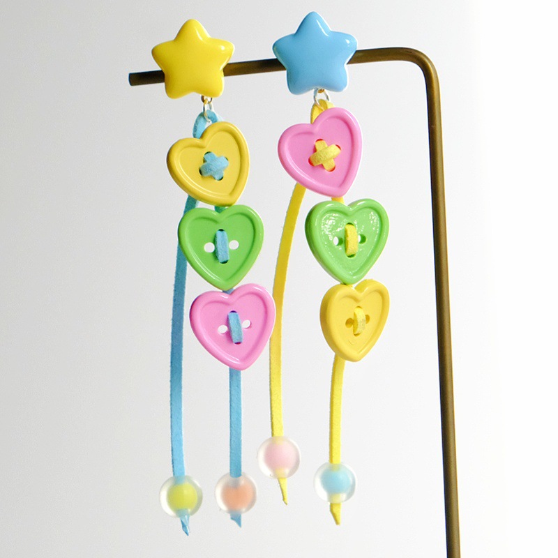 컬러 하트 단추 오각별 은침