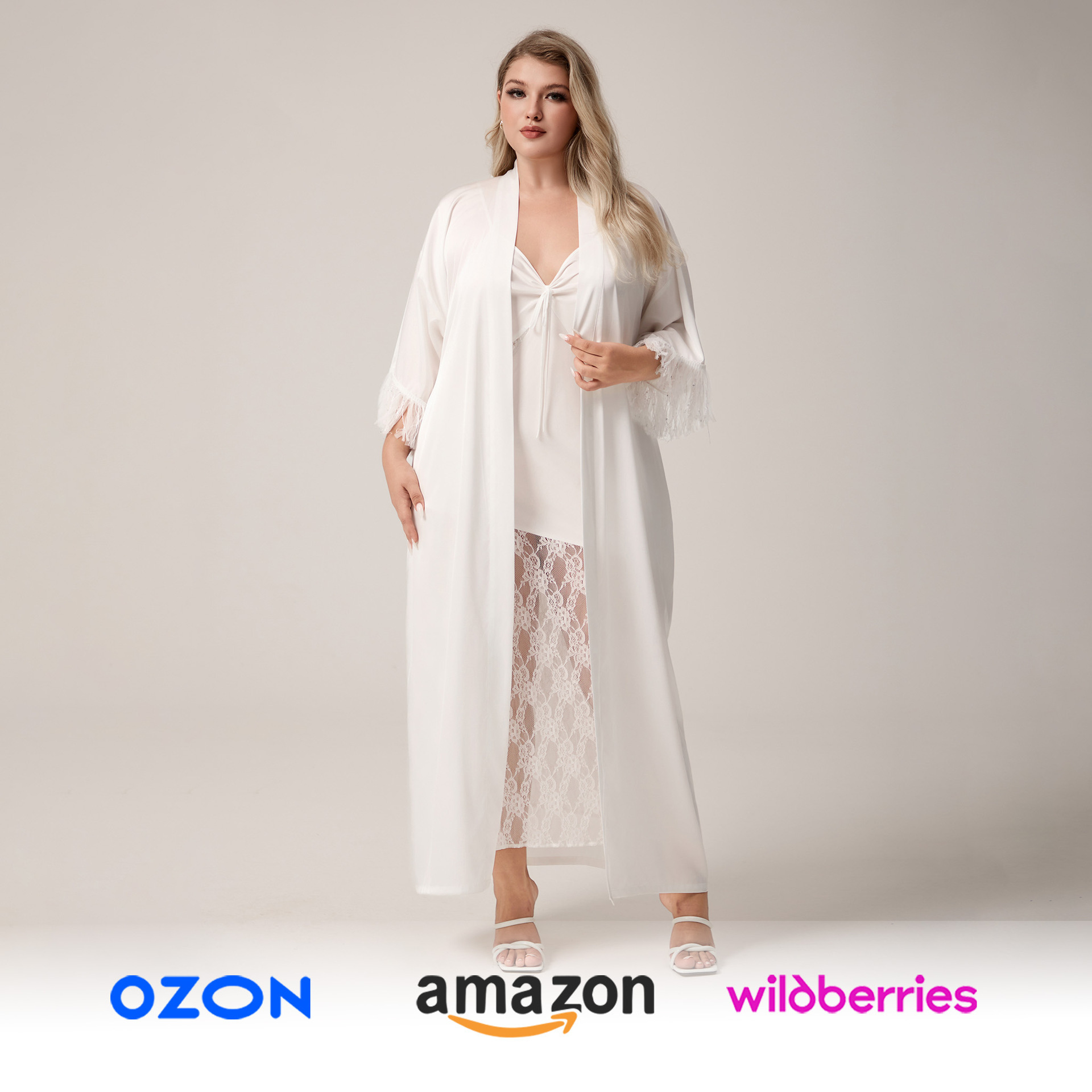 Brillante ropa de cama de chiffon de tamaño grande para mujeres plumas sueltas bata de baño de una sola ropa de baño larga ropa de cama WP5013