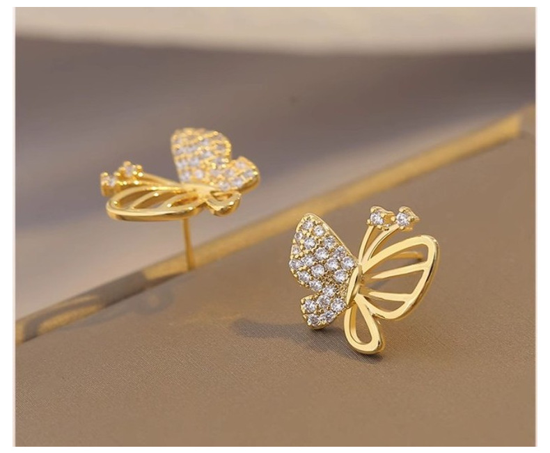 1 Pair Lady Butterfly Plating Inlay Copper Zircon Ear Studs display picture 7